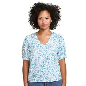 Draper James Floral Blue Puffed Sleeve Top XL